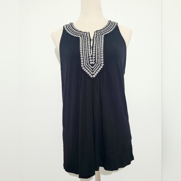 DRESSBARN Woman's Casual Sleeveless Top Black White Embroidery Size XL - Picture 1 of 11